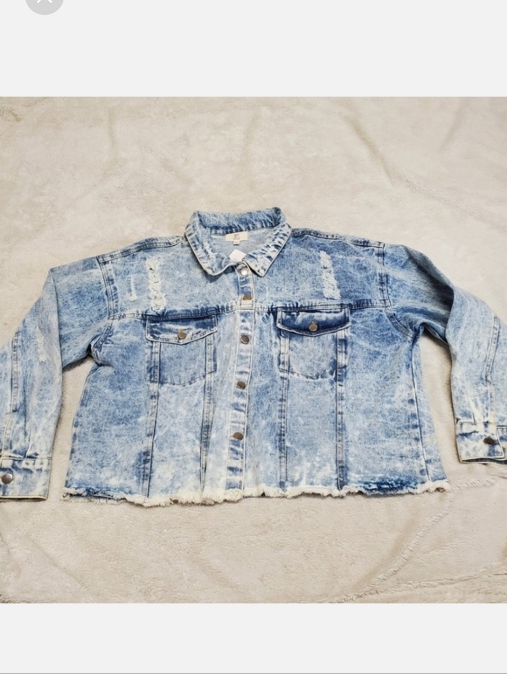 Girl Soul Blue Light Wash Distressed Cropped Denim‎ Jacket Women Plus Size 3x